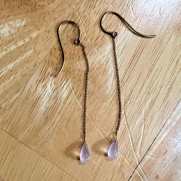 Vtg Rose Quartz Teardrop Shoulder Duster Earrings Borealis Jewelry of New York - Picture 1 of 7